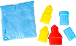 Blue kinetic sand with 5 castle-shaped moulds