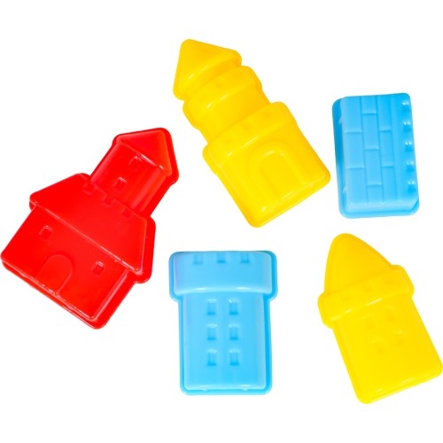 Blue kinetic sand with 5 castle-shaped moulds