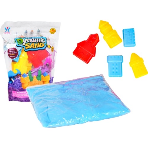 Blue kinetic sand with 5 castle-shaped moulds