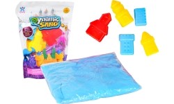 Blue kinetic sand with 5 castle-shaped moulds