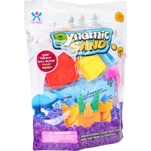 Blue kinetic sand with 5 castle-shaped moulds