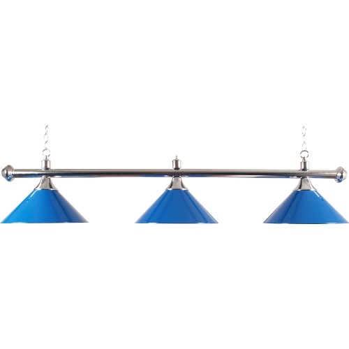 Chromowana lampa bilardowa z 3 kloszami Buffalo, niebieska, 150 cm