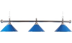 Chromowana lampa bilardowa z 3 kloszami Buffalo, niebieska, 150 cm