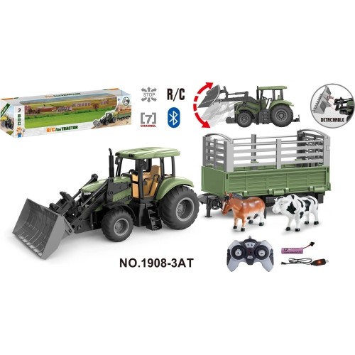 Green Tractor with Trailer R/C 1:20 + Animals