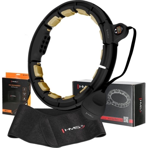 SET HULA HOOP HHM13 BLACK/GOLD WITH WEIGHT + COUNTER HMS + WAIST SUPPORT BR163 BLACK