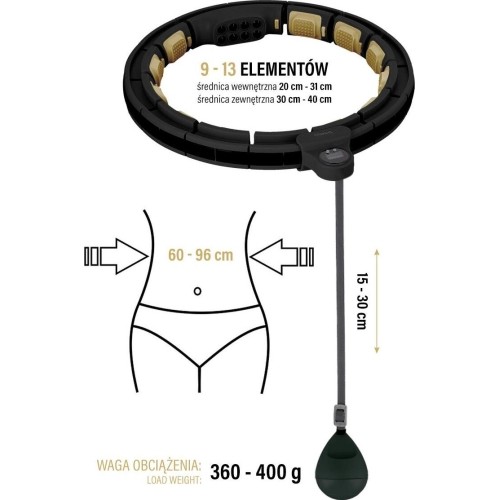 SET HULA HOOP HHM13 BLACK/GOLD WITH WEIGHT + COUNTER HMS + WAIST SUPPORT BR163 BLACK