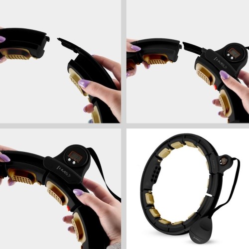 SET HULA HOOP HHM13 BLACK/GOLD WITH WEIGHT + COUNTER HMS + WAIST SUPPORT BR163 BLACK