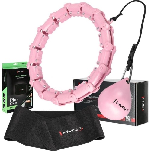 SET HULA HOOP HHW11 LIGHT PINK WITH WEIGHT + WAIST SUPPORT BR163 BLACK PLUS SIZE HMS