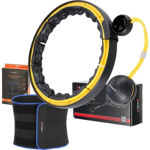 SET HULA HOOP MAGNETIC BLACK/YELLOW HHM21 WITH WEIGHT + COUNTER HMS + SLIMMING BELT BR1313